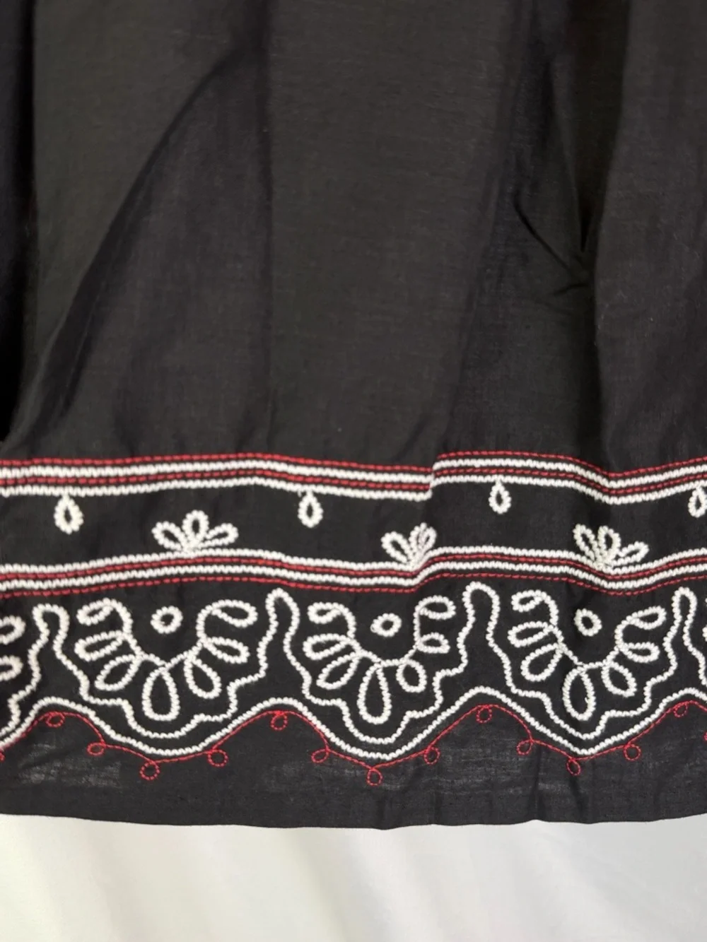 LOFT Black Linen Blend Embroidered A-Line Skirt 16 Boho